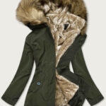 Zimní dámská bunda v army barvě s kožešinovou podšívkou (M-21005)