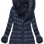 Tmavě modrá prošívaná dámská zimní bunda s kapucí (W750-1)