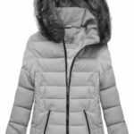 Šedá prošívaná dámská zimní bunda s kapucí (XB9503X)