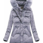 Dlouhá dámská zimní bunda ve vřesové barvě s kapucí (7752BIG)